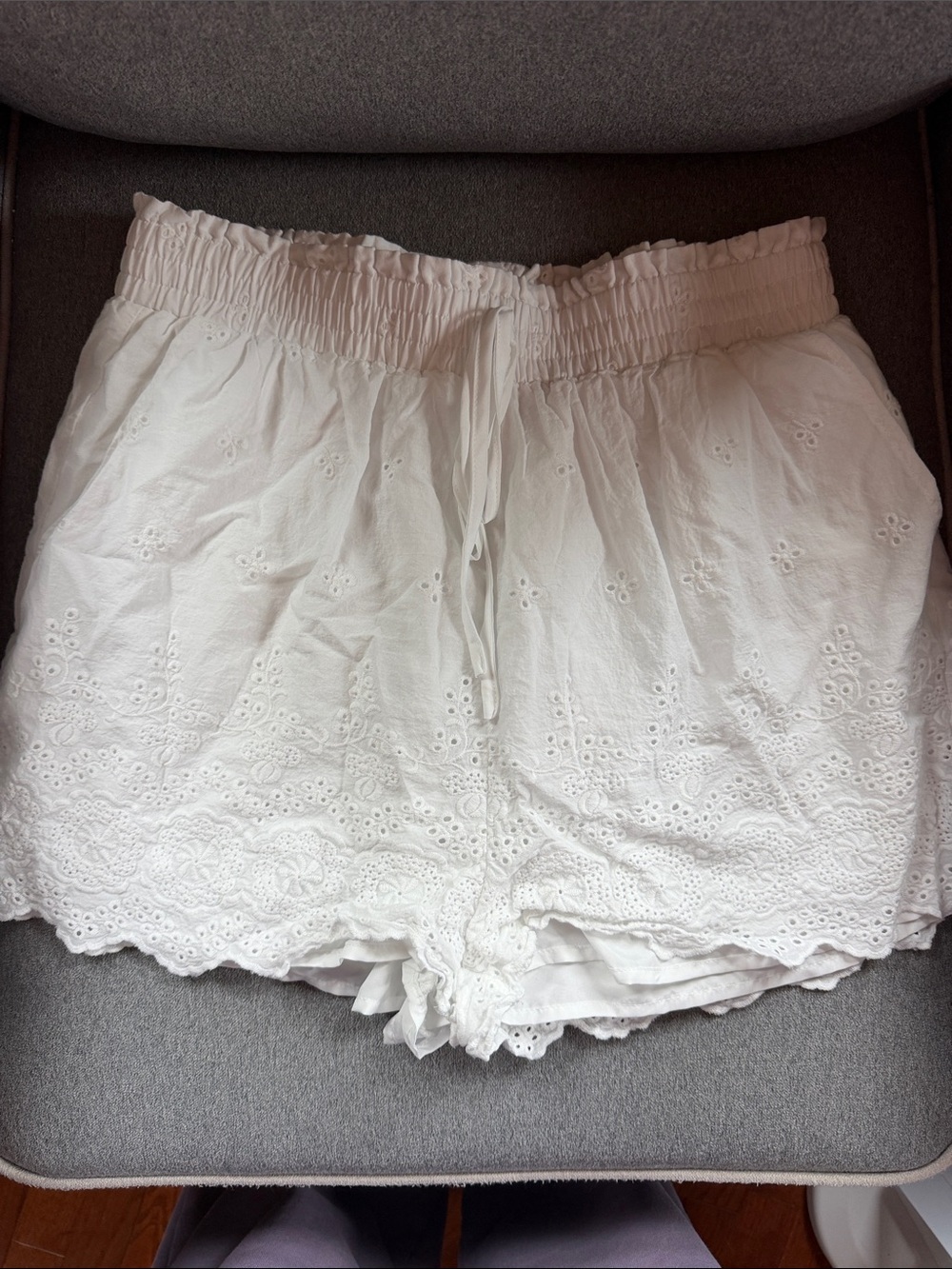 Cupshe White Eyelet High-Waist Shorts